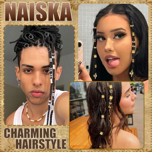 NAISKA 215PCS Gold & Silver Hair Cuffs for Braids - 10 Styles Hair Jewelry Set