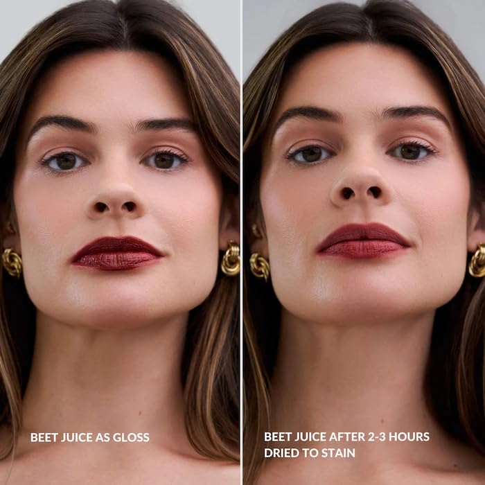 Hydrating Glossy Fruit Lip Stain - Beet Juice Deep Berry | 0.11 oz, Long-Lasting Vegan Tint