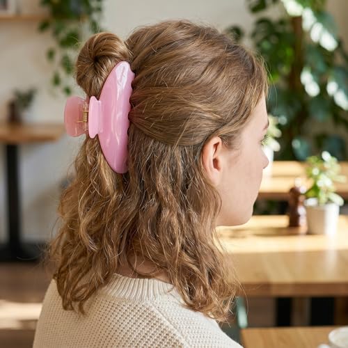 Fiwnpow 4-Inch Large Cellulose Acetate Hair Claw Clip - Pink