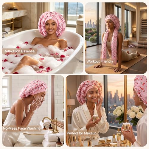 Aileam Long Braid Bonnet for Sleeping - Pink Cherries Samurai Hair Wrap