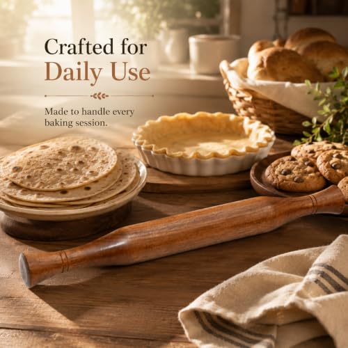 14-Inch Wooden Rolling Pin with Ergonomic Handles for Baking