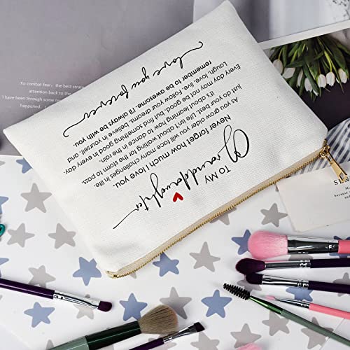 Personalized Granddaughter Makeup Bag - Sentimental Gift from Grandma, Eco-Friendly Linen Cotton, 10.2x7.2 Inches