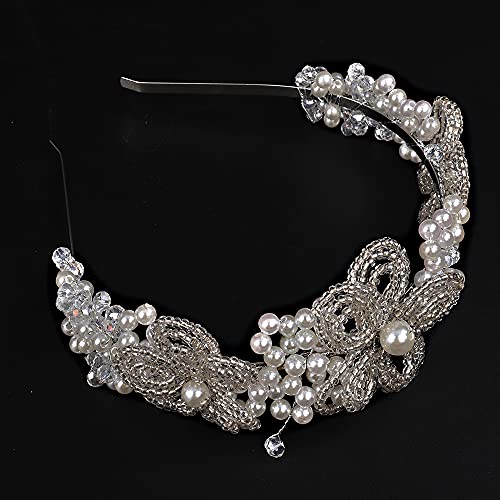 Style 2 Vintage Pearl Bead Tiara Crown - Handmade Bridal Headband