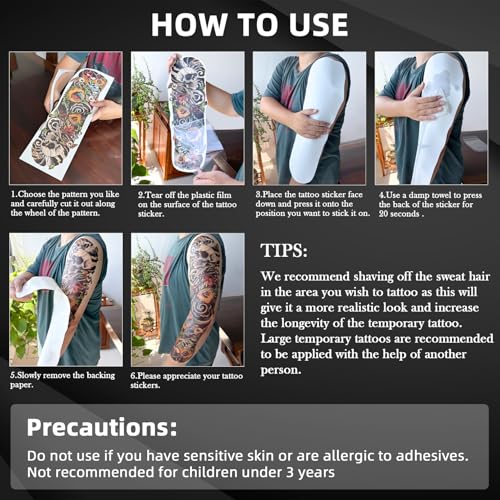 Aresvns Japanese Style Temporary Tattoo Sleeves - 20 Sheets