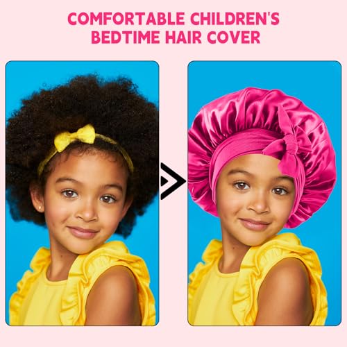 Kids Satin Bonnets for Girls - 2 Pack Hypoallergenic Sleep Caps