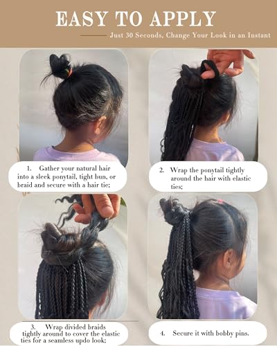 YOROSTAR 24 Inch Box Braid Ponytail Extensions (2pcs) - Natural Black