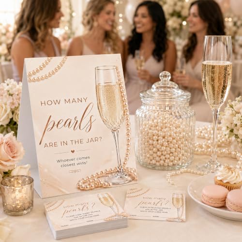 Guess How Many Pearls Game Set for Bridal Showers - 1 Sign & 50 Cards