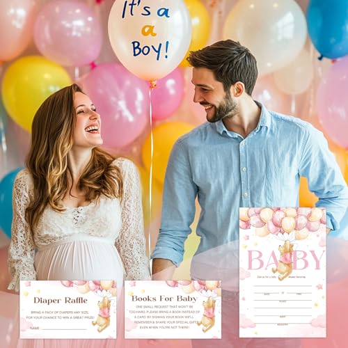Winnie the Pooh Baby Shower Invitations Set - 25 Double-Sided Invites, Envelopes & Cards