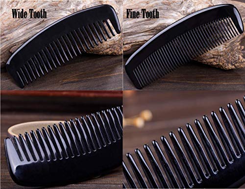 Liasun Handmade Natural Ox Horn Wide Tooth Hair Comb 1 Pack - Anti-Static & Tangle-Free