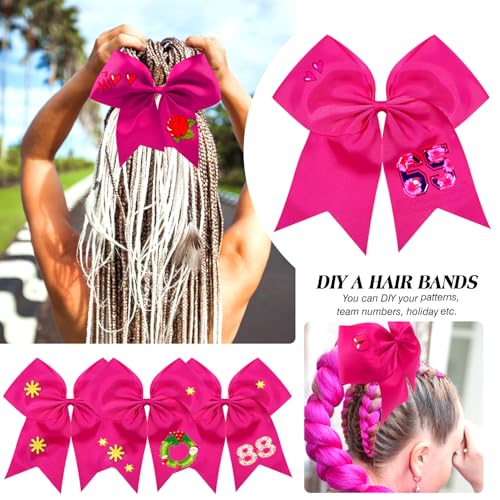 Pink Cheerleading Hair Bows with Elastic Ties - 12 Pack 8 Inch Cheerleader Bows for Sports & Competition