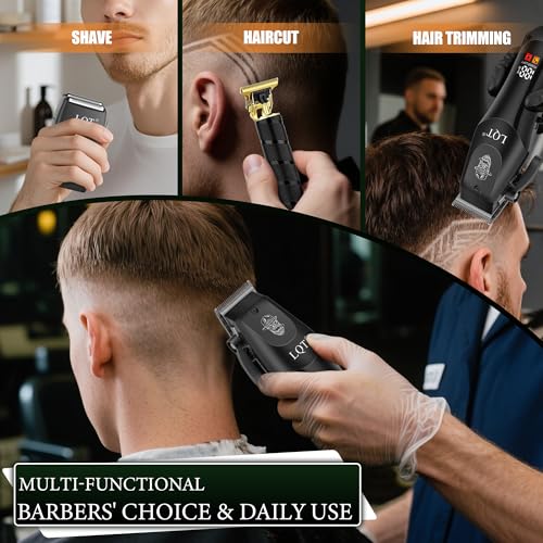 Professional Hair Clippers for Men with Ceramic T-Blade & Trimmer Kit