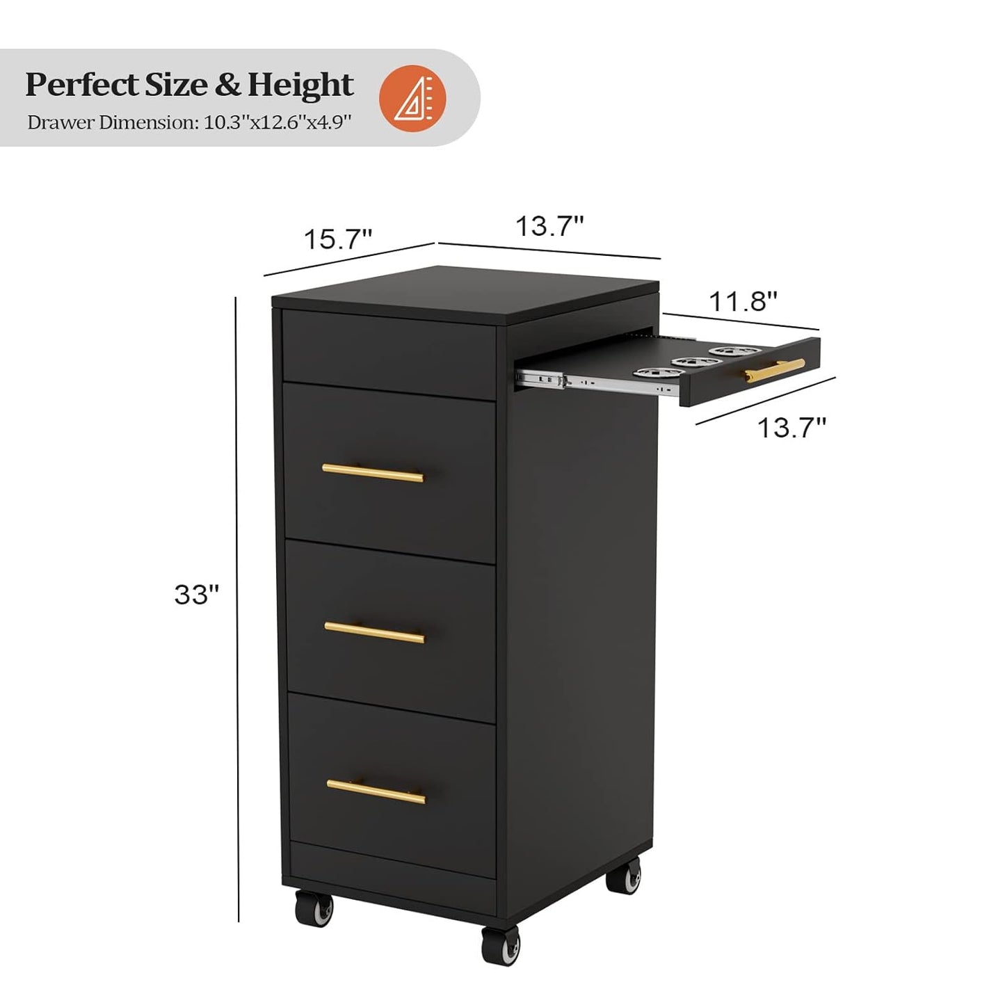 Salon Trolley Cart - 3-Drawer Rolling Hair Styling Station with Wheels | Mobile Beauty Trolley for Salon, Barbershop, Spa & Tattoo - Black