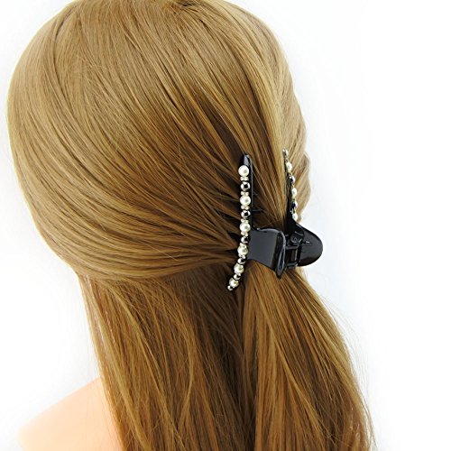 Long Gem Pearl Hair Claw Clip for Women - 3.9" Stylish Accessory