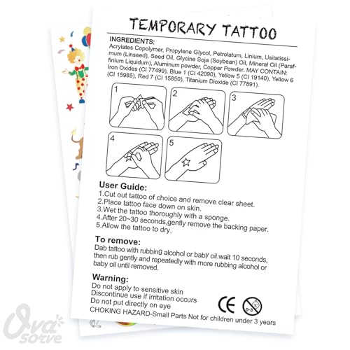 Kids Circus Temporary Tattoos with Glitter - 42 Fun Carnival Designs for Parties