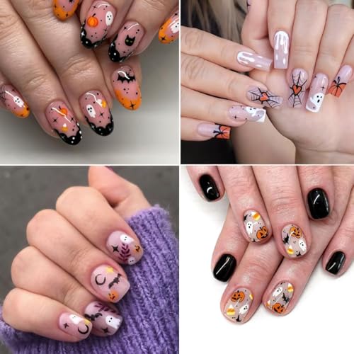 Halloween Nail Art Stickers Ghost Pumpkins Bats Skull 3D Self-Adhesive Decorations