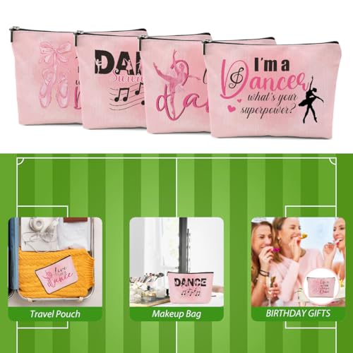 4-Piece Dance Makeup Bag Set, Cotton Linen Travel Cosmetic Pouch for Dancers