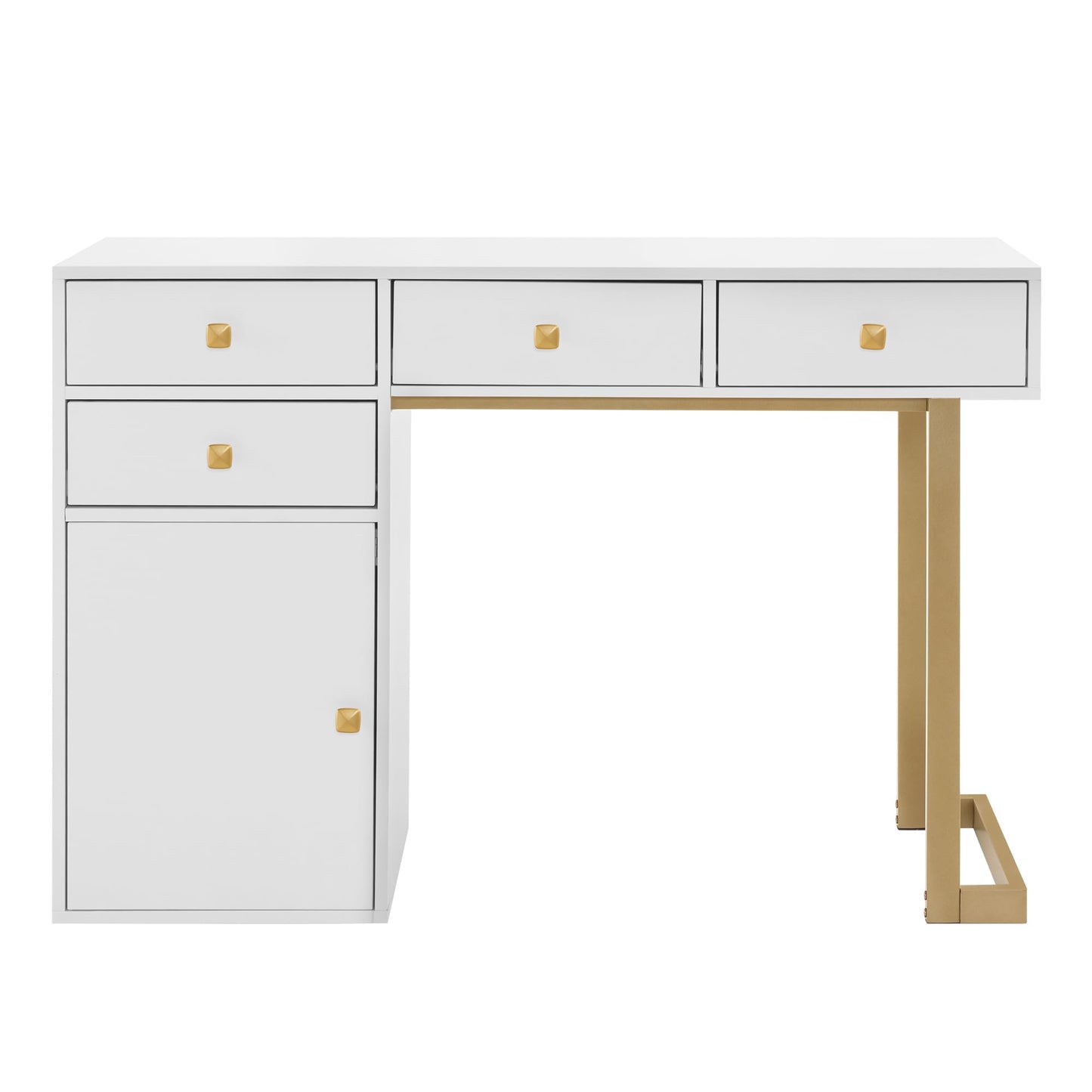 BarberPub Beauty Manicure Table with Storage Drawers, Nail Salon Desk for Nail Tech, Makeup Station with Round Handles, Beauty Equipment with Display Open Space 2990 (White&Golden)