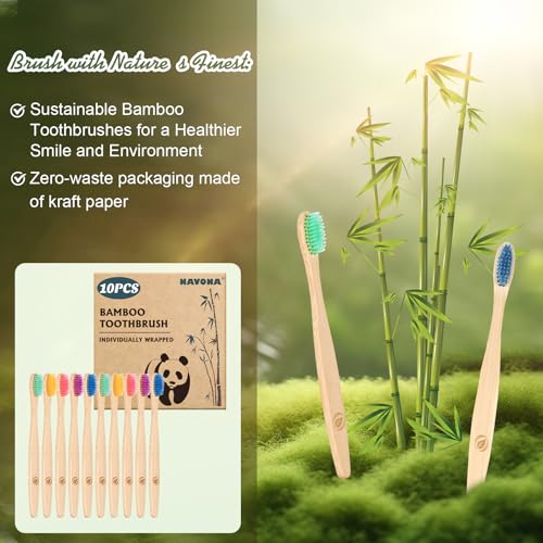 Navona Eco-Friendly Bamboo Toothbrushes - 10 Pack for Kids & Adults
