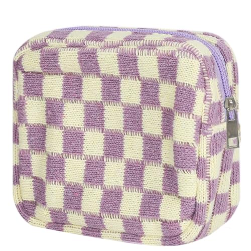KOTORA 3pcs Checkered Mini Makeup Bag Set - Blue, Pink, Purple