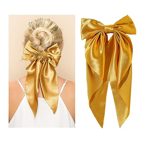Yuyeran Gold Large Bow Hair Clips for Women & Girls, French Style Knotted Barrettes