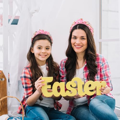 NVENF Easter Bunny Headband for Women - Beaded Rabbit Hairband (Bunny A - Pink)