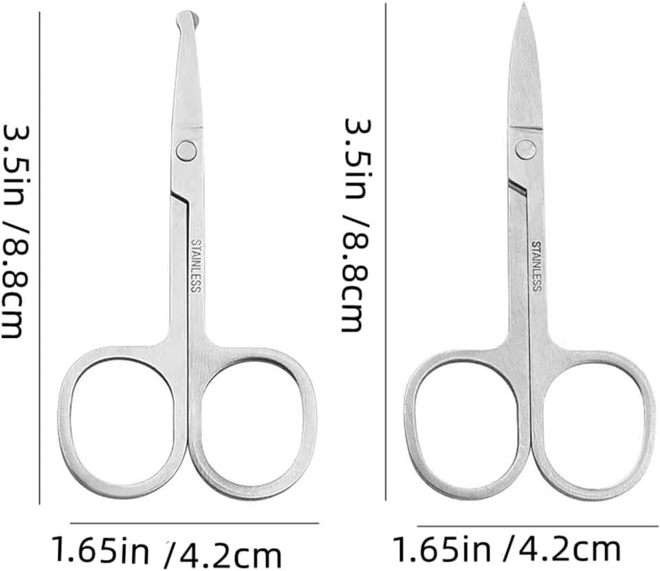Small Beauty Scissors - 3.5in Curved Facial Hair Grooming | Eyebrow, Eyelash, Nose Hair Trimming (3 Pack)
