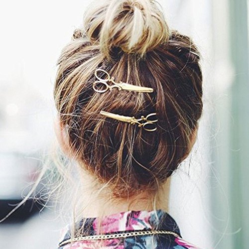 Gold and Silver Scissors-Shaped Hair Clips 4-Pack for Weddings & Parties
