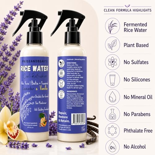 Pride and Beauty Rice Water Hair Spray, Lavender Vanilla, 8 Ounce