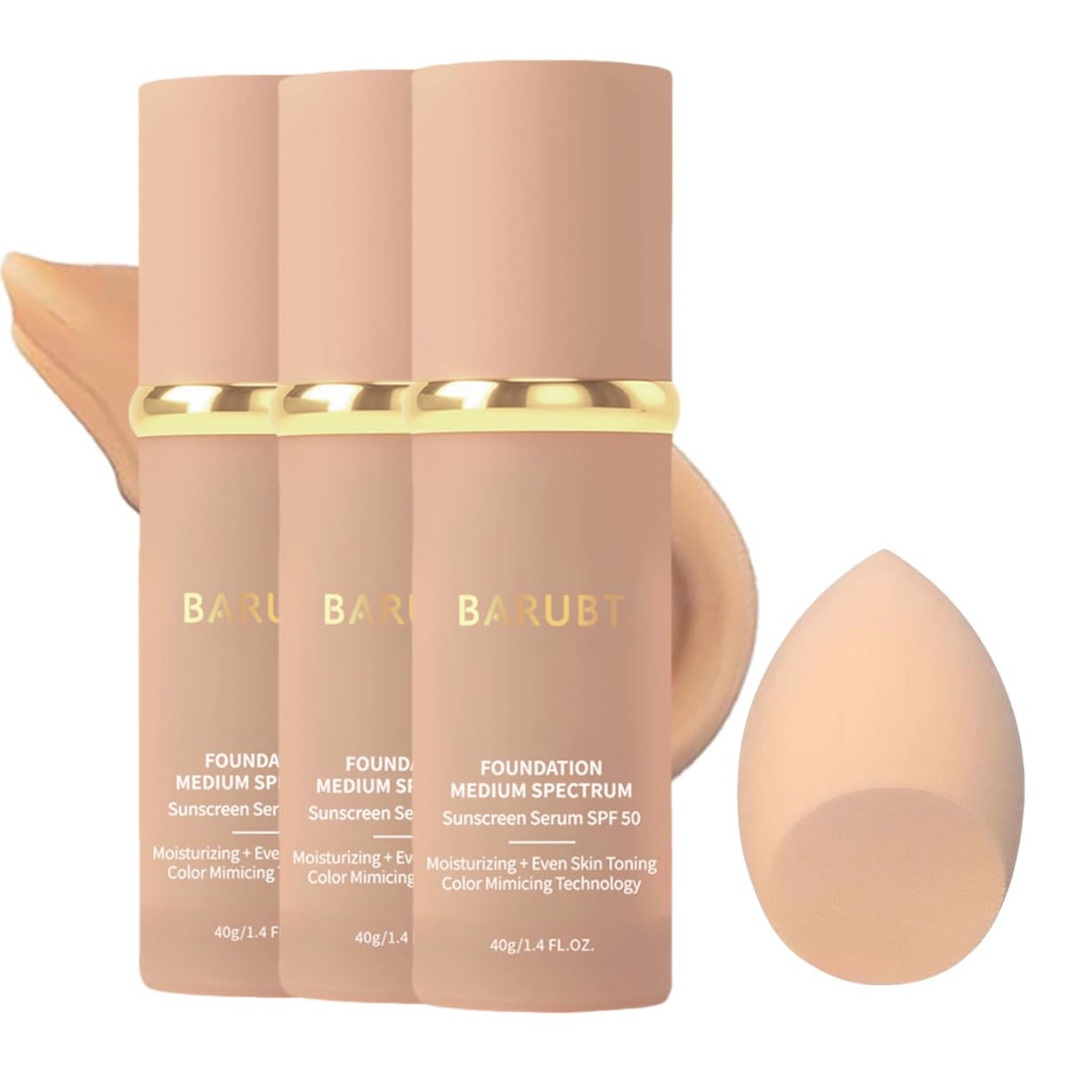 Color Changing Foundation with SPF 50 - 4 in 1 Moisturizing Makeup for Medium-Full Coverage | Lightweight Liquid, Natural Finish