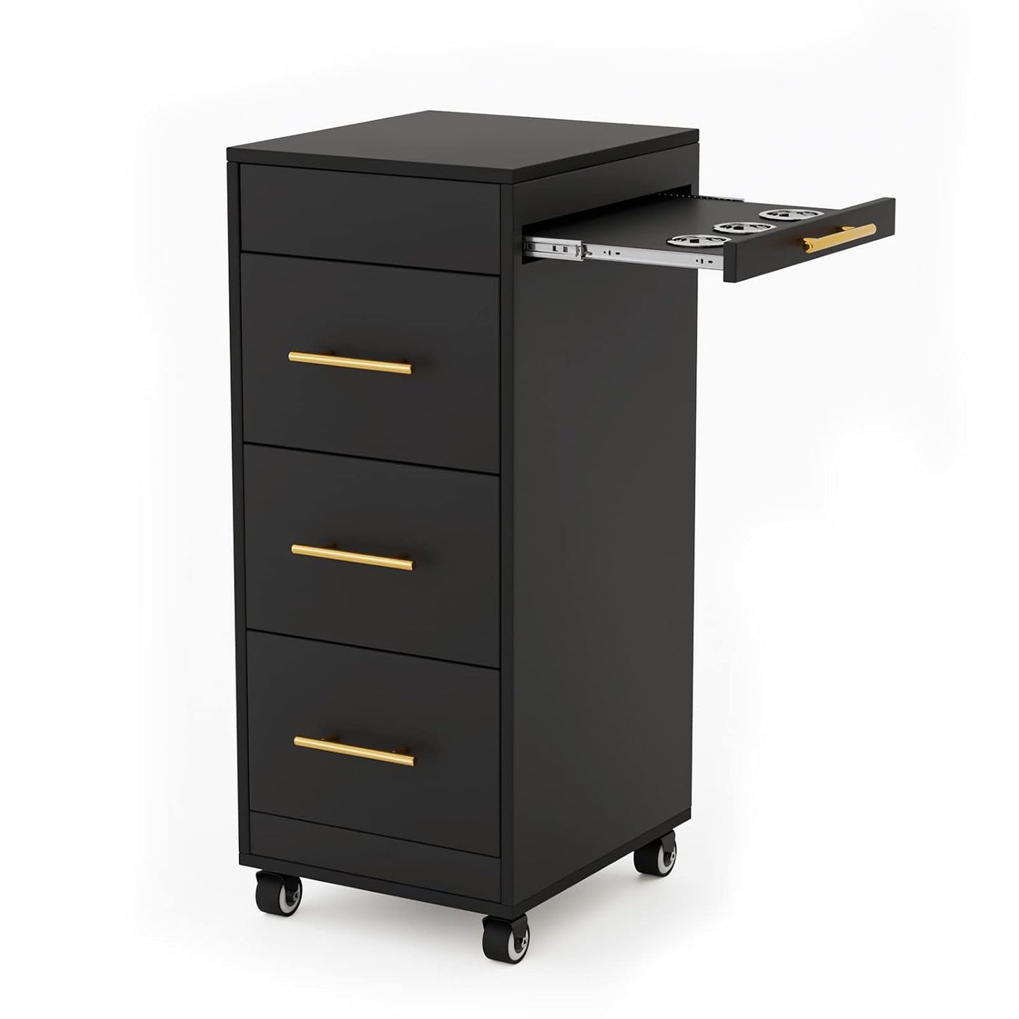 Salon Trolley Cart with Wheels - Mobile Hairdressing Station | Wooden Storage Cabinet, 3 Large Drawers, White
