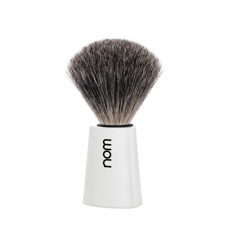 NOM Carl Shaving Brush | Pure Badger Shave Brush for Shaving soaps and creams | Exfoliating Shaving Brush | White handle