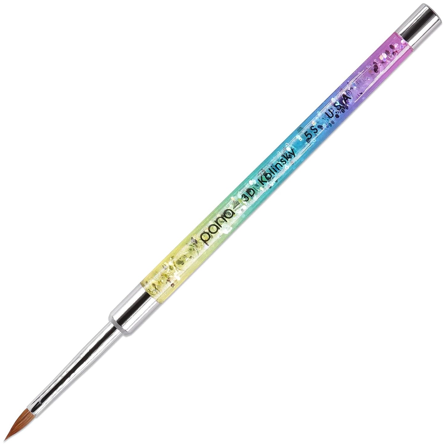 Kolinsky 3D Acrylic Nail Brushes - Liquid Glitter Handle for Professional Manicure | Rainbow Color, Size #4