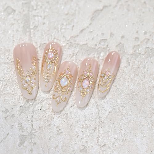 HPYFOI Style-10 Gold Nail Stickers with Gemstone & Filigree Design, Self-Adhesive 3D Nail Art Decals for Women & Girls
