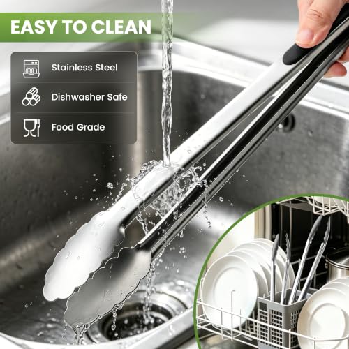 Stainless Steel BBQ Tongs Set - 12 & 17 Inch Long Grill Tools