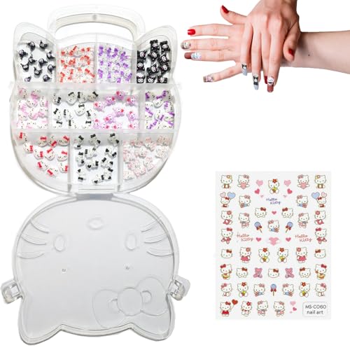 122PCS Kawaii Kitty Nail Charms & Stickers for Nail Art & DIY Decor