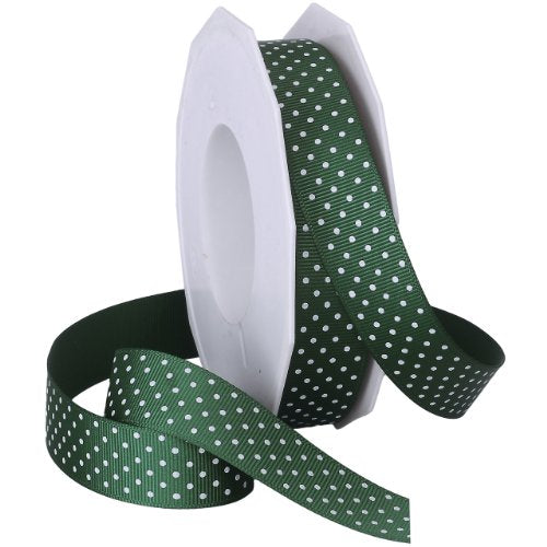 Hunter Green Swiss Dot Grosgrain Ribbon - 7/8 Inch, 20 Yards