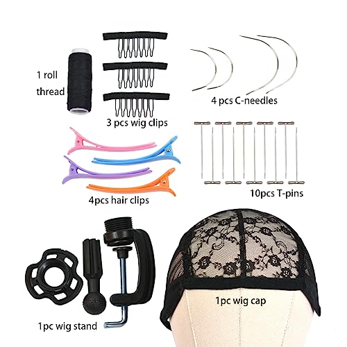 22 Inch Canvas Wig Block Head with C-Stand and Styling Accessories Kit