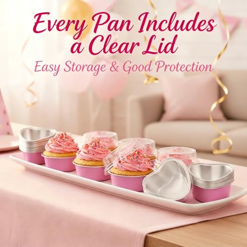 STN Mini Heart Shaped Cake Pans - 50 Pack, 3.5 oz Aluminum Foil