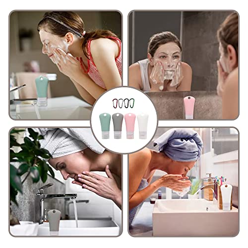 NingMengXYRHZB 4-Pack 60ml Leakproof Silicone Travel Bottles with Carabiner Hooks