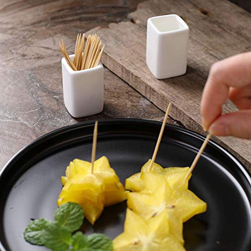 Sizikato 2pcs White Square Ceramic Toothpick Holder Set
