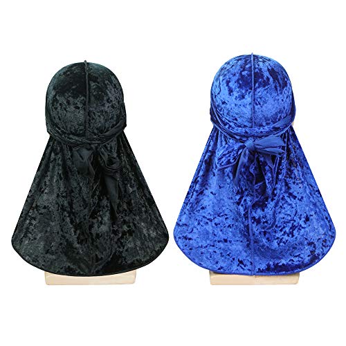 2 Pack Premium Crushed Velvet Durag for 360 Waves - Long Tail Headwear