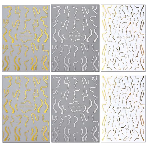Gold Nail Stickers 6 Sheets DIY Nail Art Decals Self-Adhesive for Manicure & Pedicure