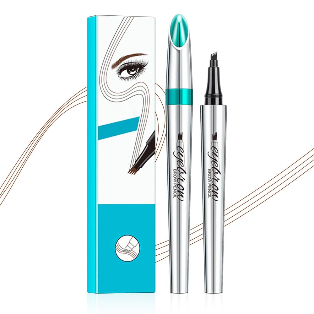 Microblading Eyebrow Pen - Waterproof 4-Tip Eyebrow Pencil for Fine Stroke Contouring | Long-Lasting Dark Brown