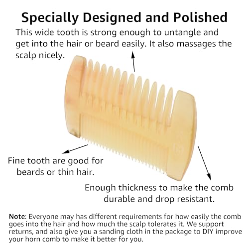 SC123 Natural Ox Horn Hair & Beard Comb - Handmade Wide Tooth Pocket Grooming Tool
