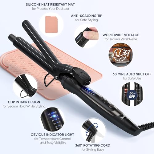 Ryanboo 1.40 Inch Black Curling Iron with 5 Temp Settings, Professional 35mm Hair Curler