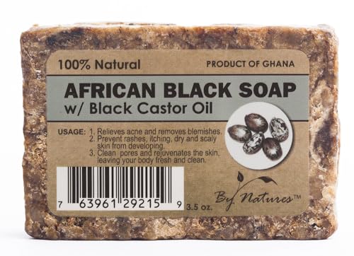 By Natures African Black Soap with Black Castor Oil 3.5 Oz – Bar Soap for Face, Body & Hair (Pack of 1)