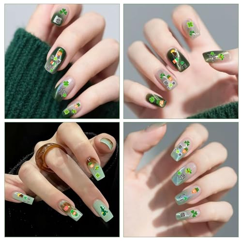 St. Patrick's Day Nail Art Stickers - 6PCS Shamrock & Clover Self-Adhesive Decals