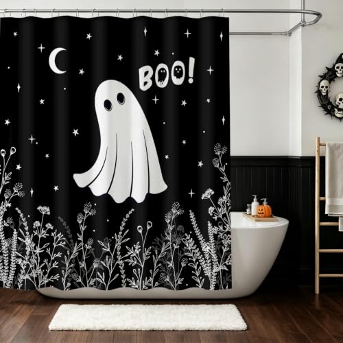 Mocsicka Halloween Ghost Shower Curtain with 12 Hooks - Spooky Bathroom Decor
