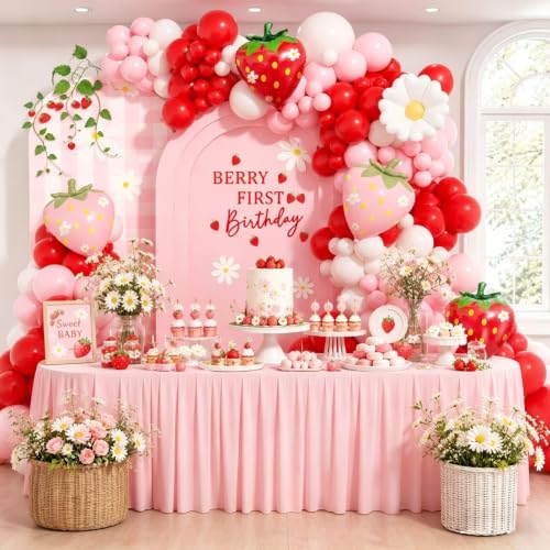 Strawberry Balloon Arch Kit - 121pcs Red, Pink & White Balloons