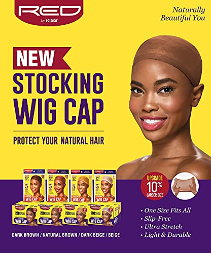 Red by Kiss Stocking Wig Cap - 5 Pack, Dark Brown, Slip-Free